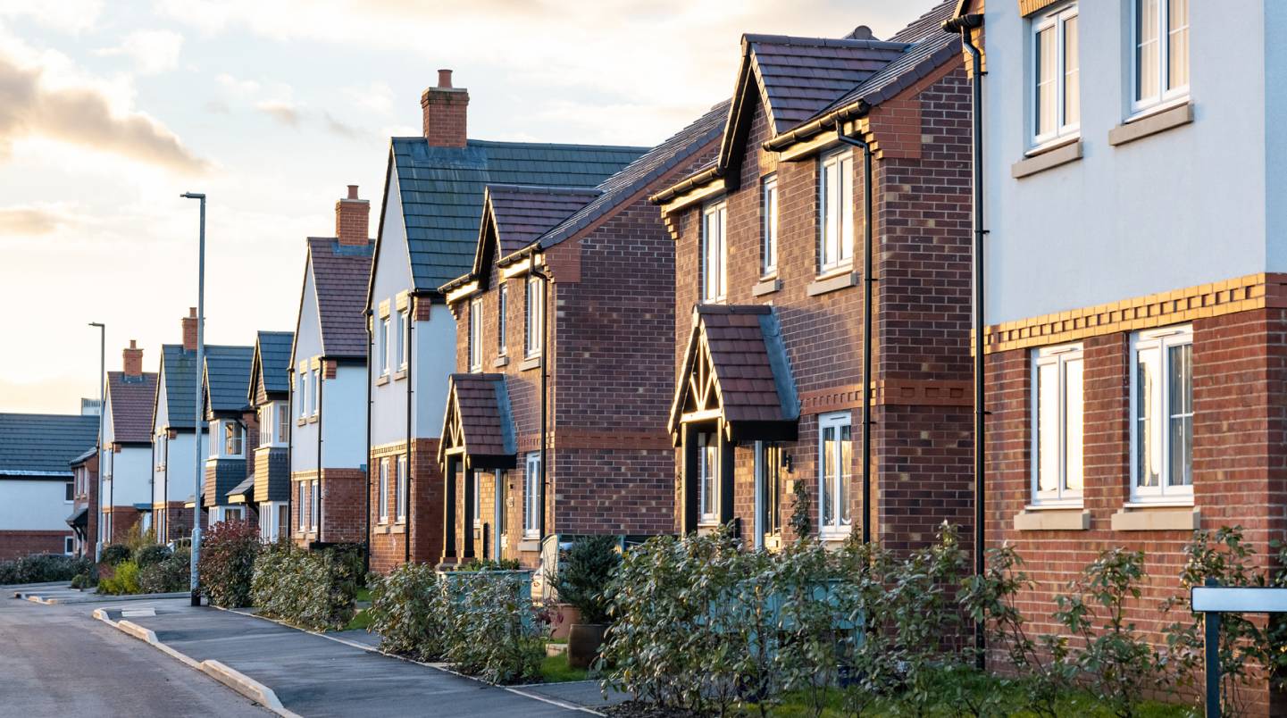 Row of new build brick houses.